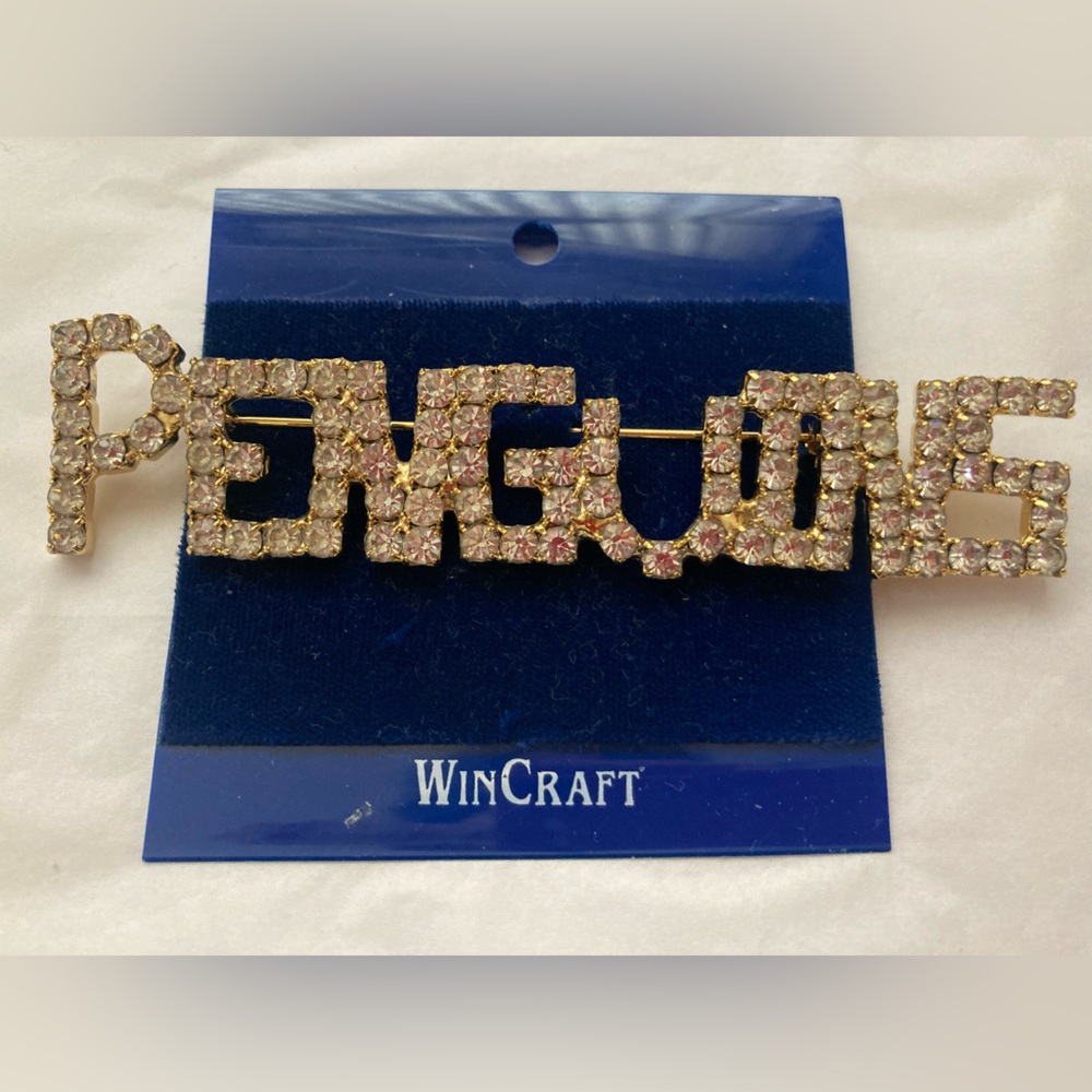 NWT Pittsburgh Penguins Hockey rhinestone gold tone brooch